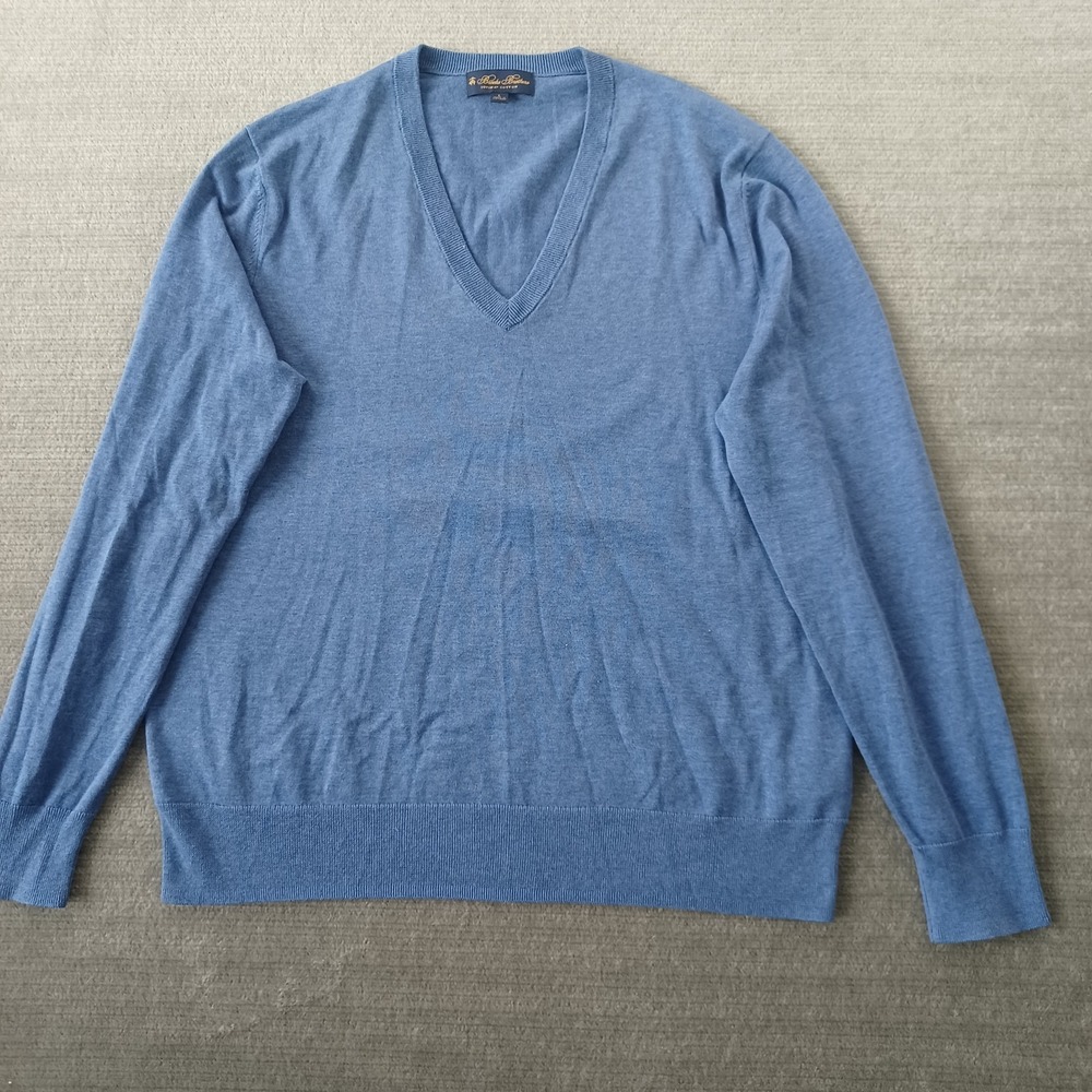 Brooks Brothers Sweater Men L Blue V-Neck Pima Cotton Stretch Casual Long Sleeve